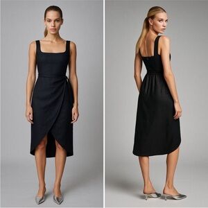 Aritzia Wilfred Black 100% Organic Linen Saturn Wrap Midi Dress Size 10 EUC